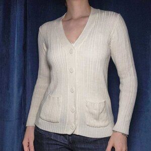 Vintage cream knit button-up cardigan with tiny pockets from Sears